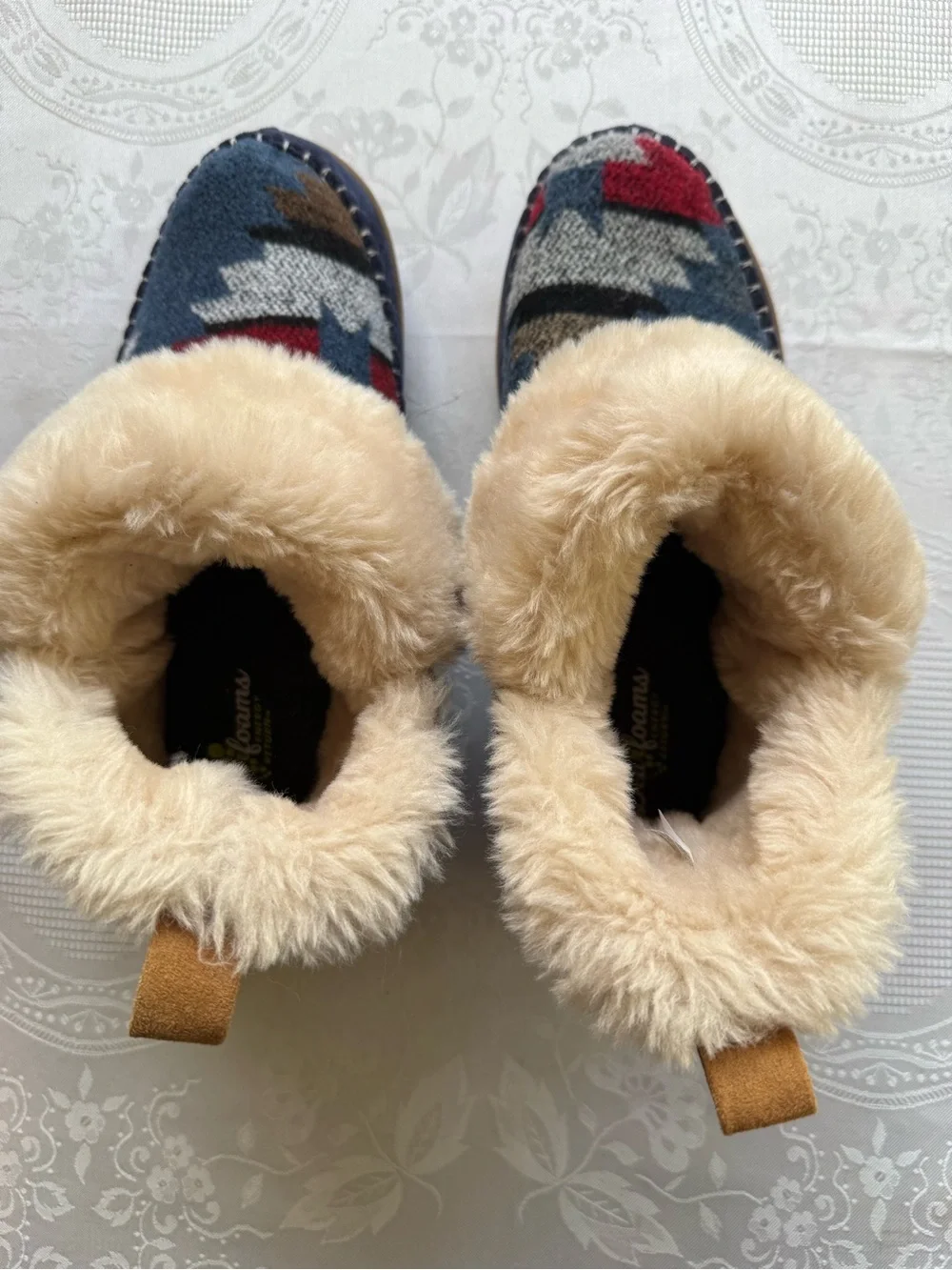 Dearfoams Alpine Mortiz Aztec Bootie House Slippers Women’s Size 10 Faux Fur